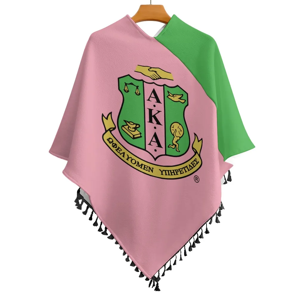 Alpha Kappa Alpha Knitted Cape With Fringed Edge - Image 2
