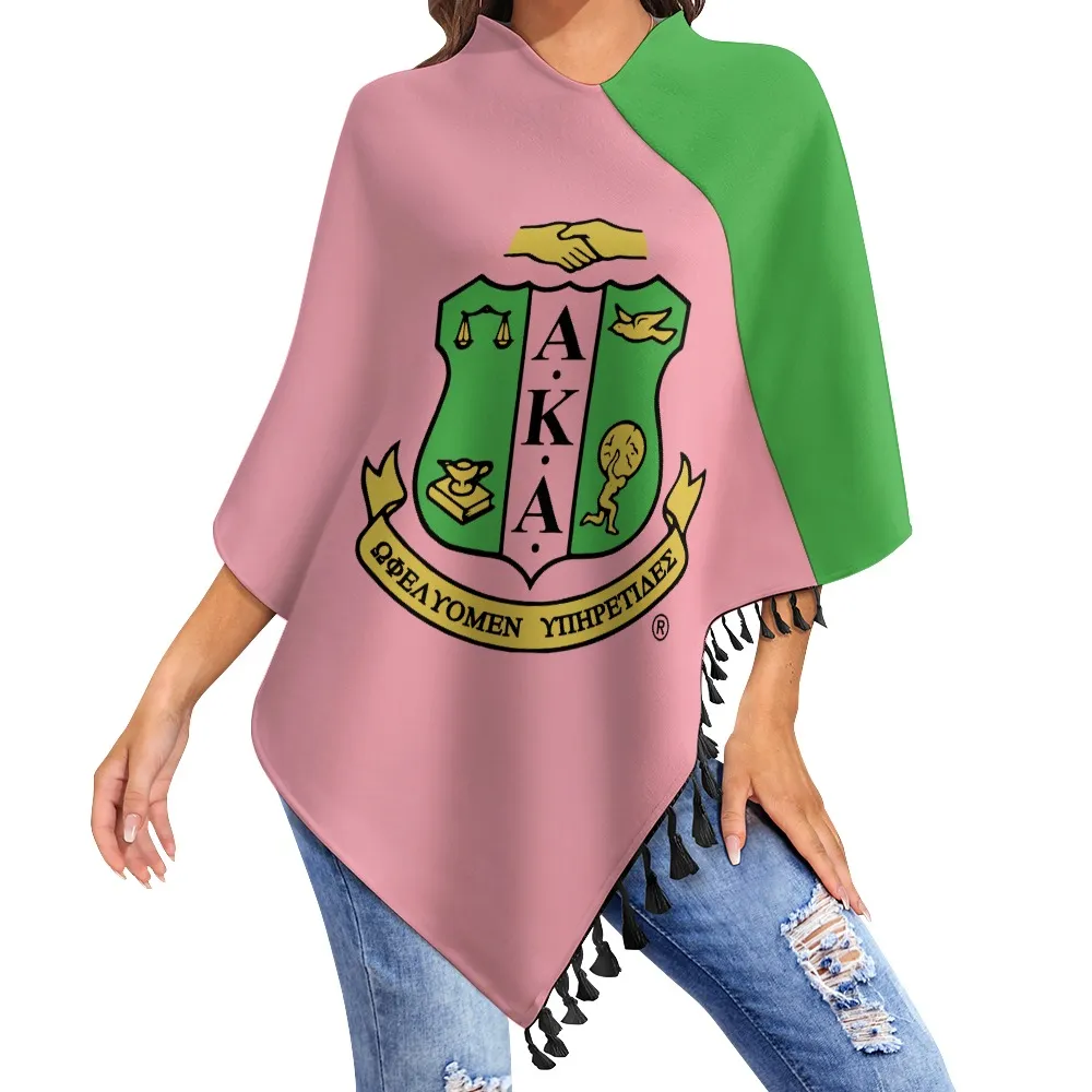 Alpha Kappa Alpha Knitted Cape With Fringed Edge