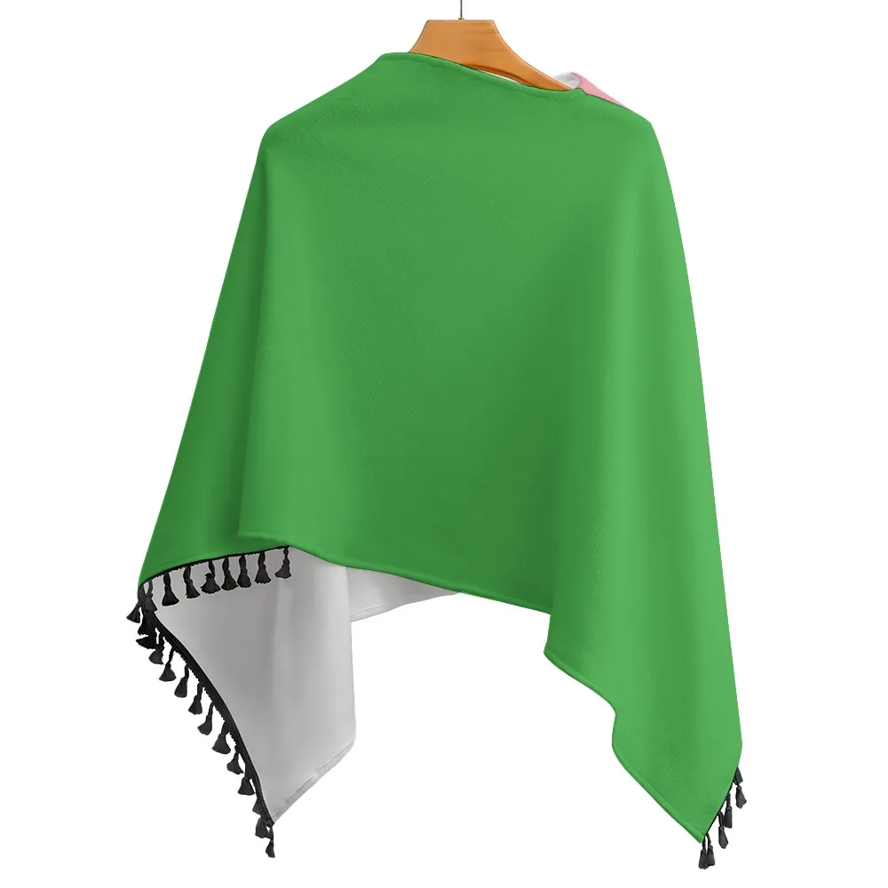 Alpha Kappa Alpha Knitted Cape With Fringed Edge - Image 3