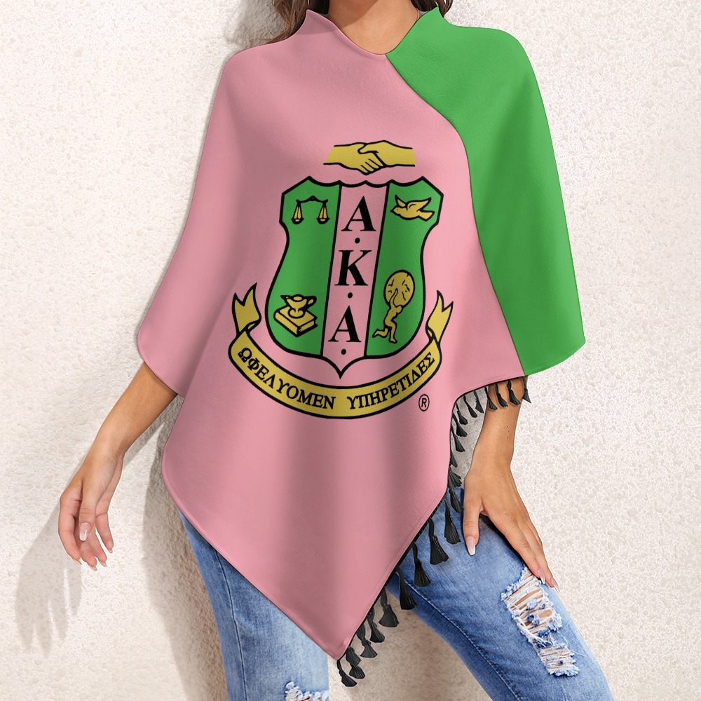 Alpha Kappa Alpha Knitted Cape With Fringed Edge - Image 4