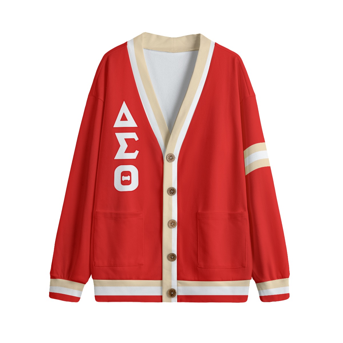 Delta Sigma Theta V-neck Knitted Fleece Cardigan With Button Closure