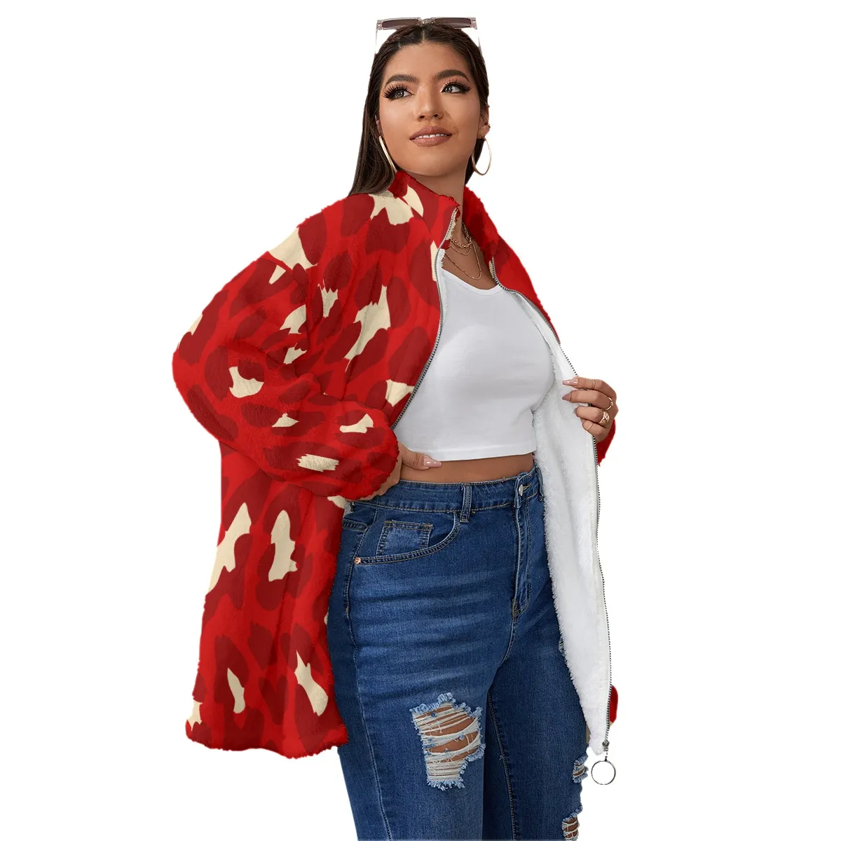 Delta Sigma Theta Borg Fleece Stand-up Collar Coat With Zipper Closure(Plus Size) - Image 3