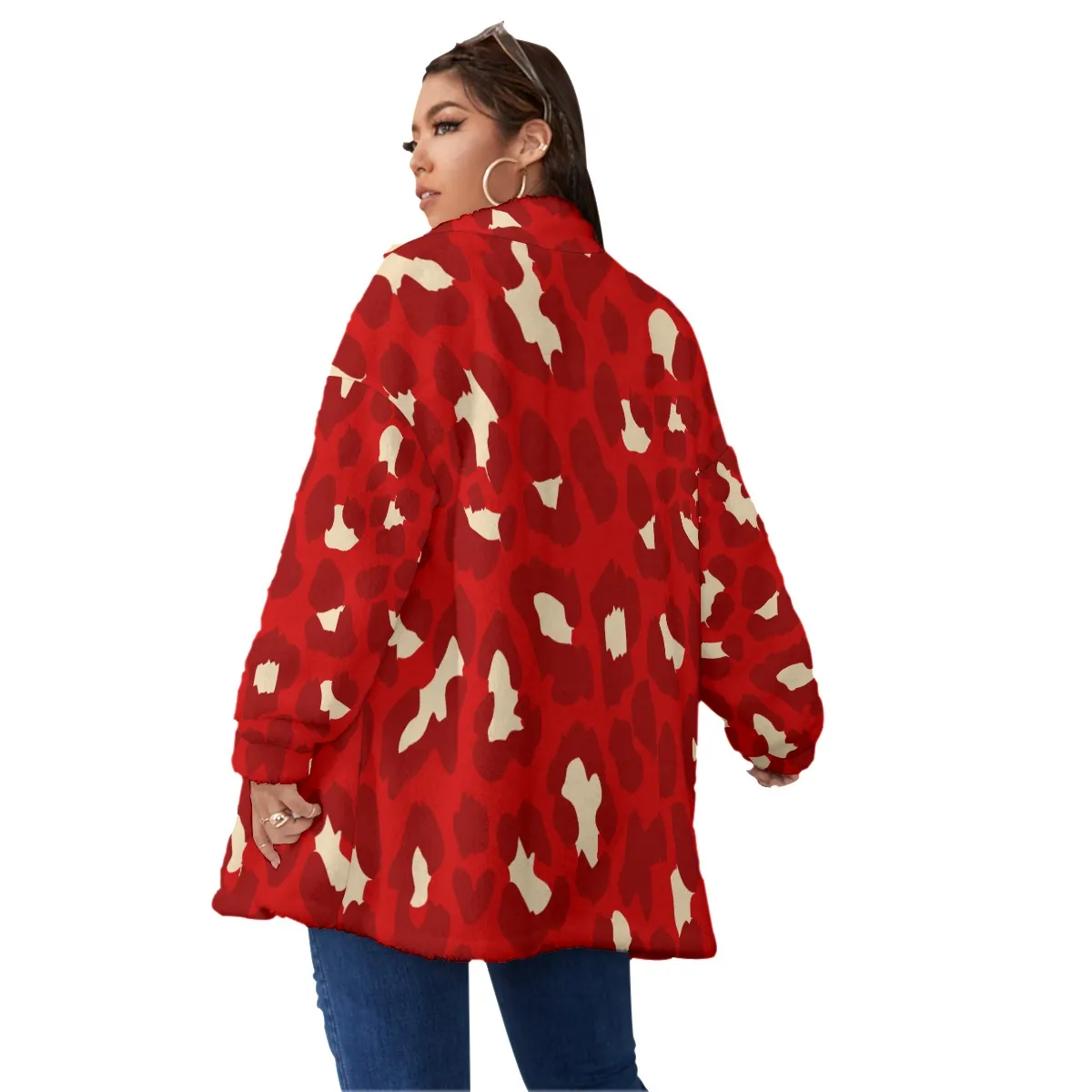 Delta Sigma Theta Borg Fleece Stand-up Collar Coat With Zipper Closure(Plus Size) - Image 4