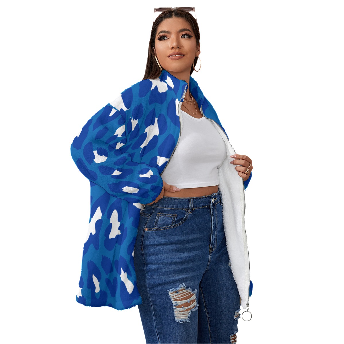 Zeta Phi Beta Borg Fleece Stand-up Collar Coat With Zipper Closure(Plus Size) - Image 3