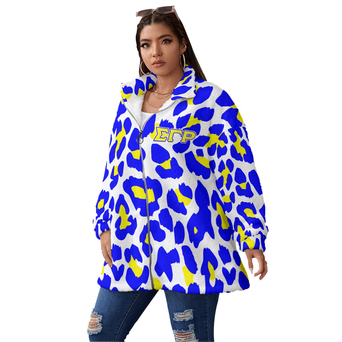 Sigma Gamma Rho Borg Fleece Stand-up Collar Coat With Zipper Closure(Plus Size) - Image 2