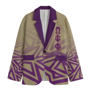 Omega Psi Phi All-Over Print Men's Casual Flat Lapel Collar Blazer | 245GSM Cotton