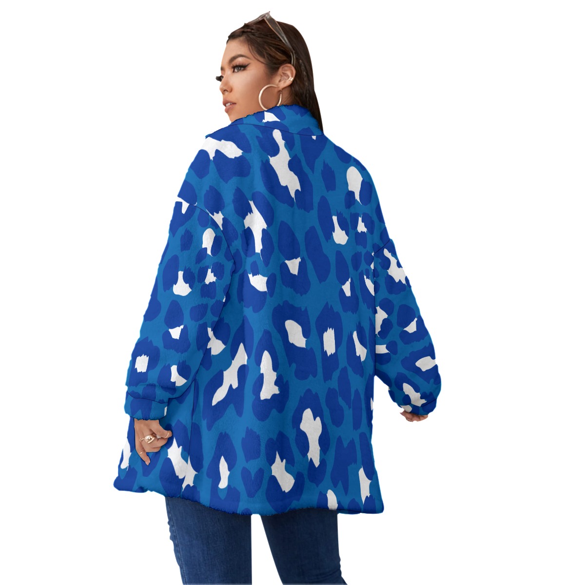 Zeta Phi Beta Borg Fleece Stand-up Collar Coat With Zipper Closure(Plus Size) - Image 4