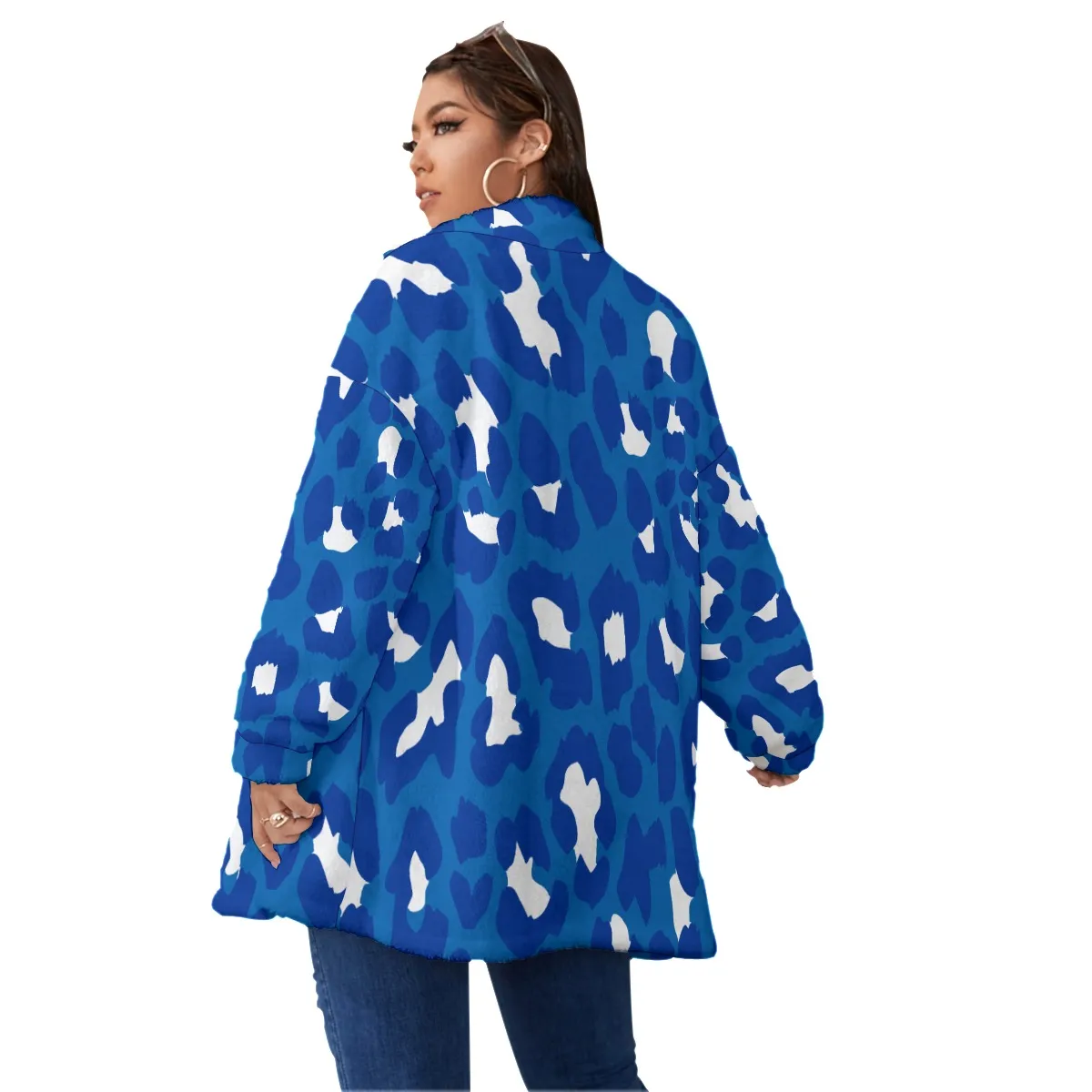 Zeta Phi Beta Borg Fleece Stand-up Collar Coat With Zipper Closure(Plus Size) - Image 4