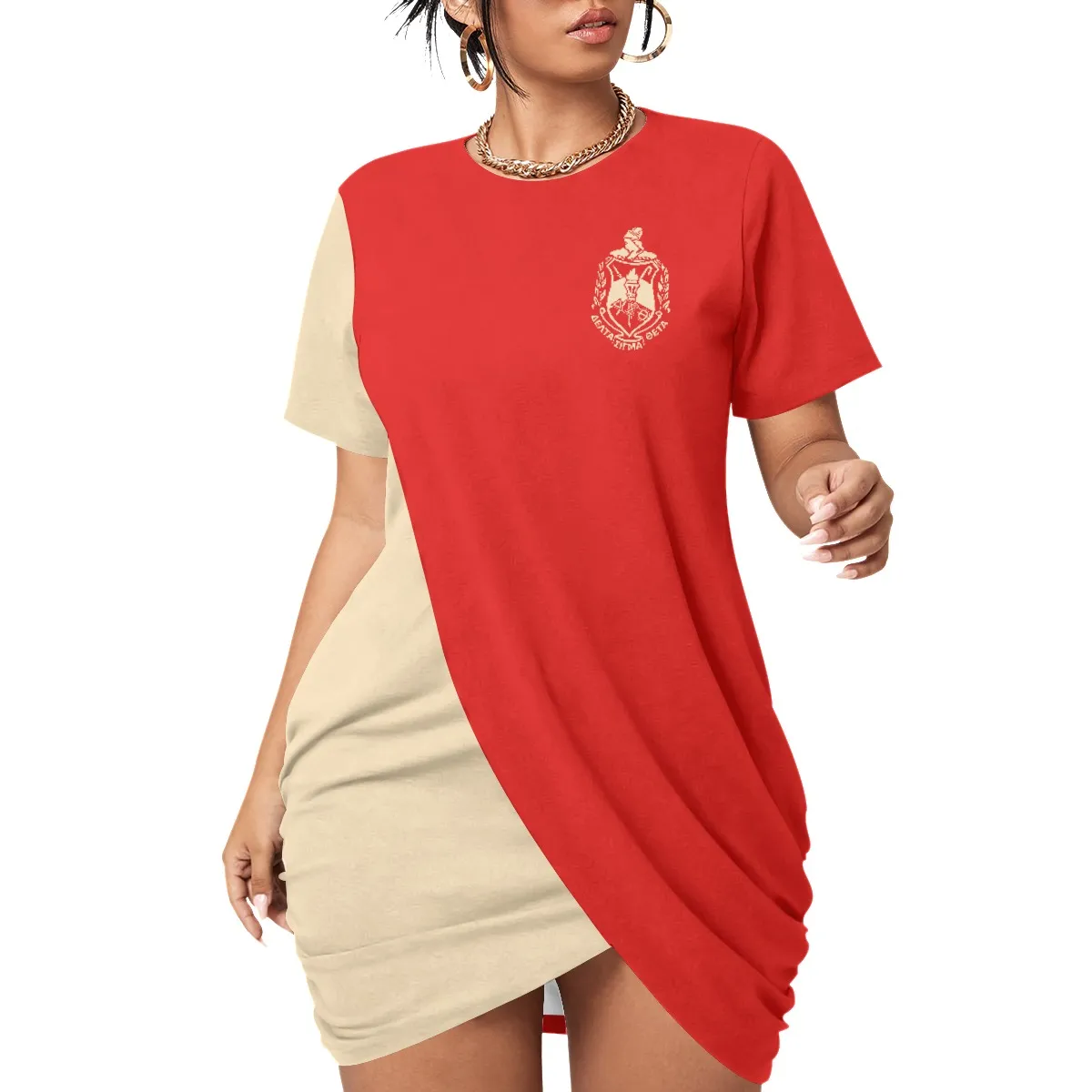 Delta Sigma Theta Stacked Hem Dress With Short Sleeve(Plus Size)