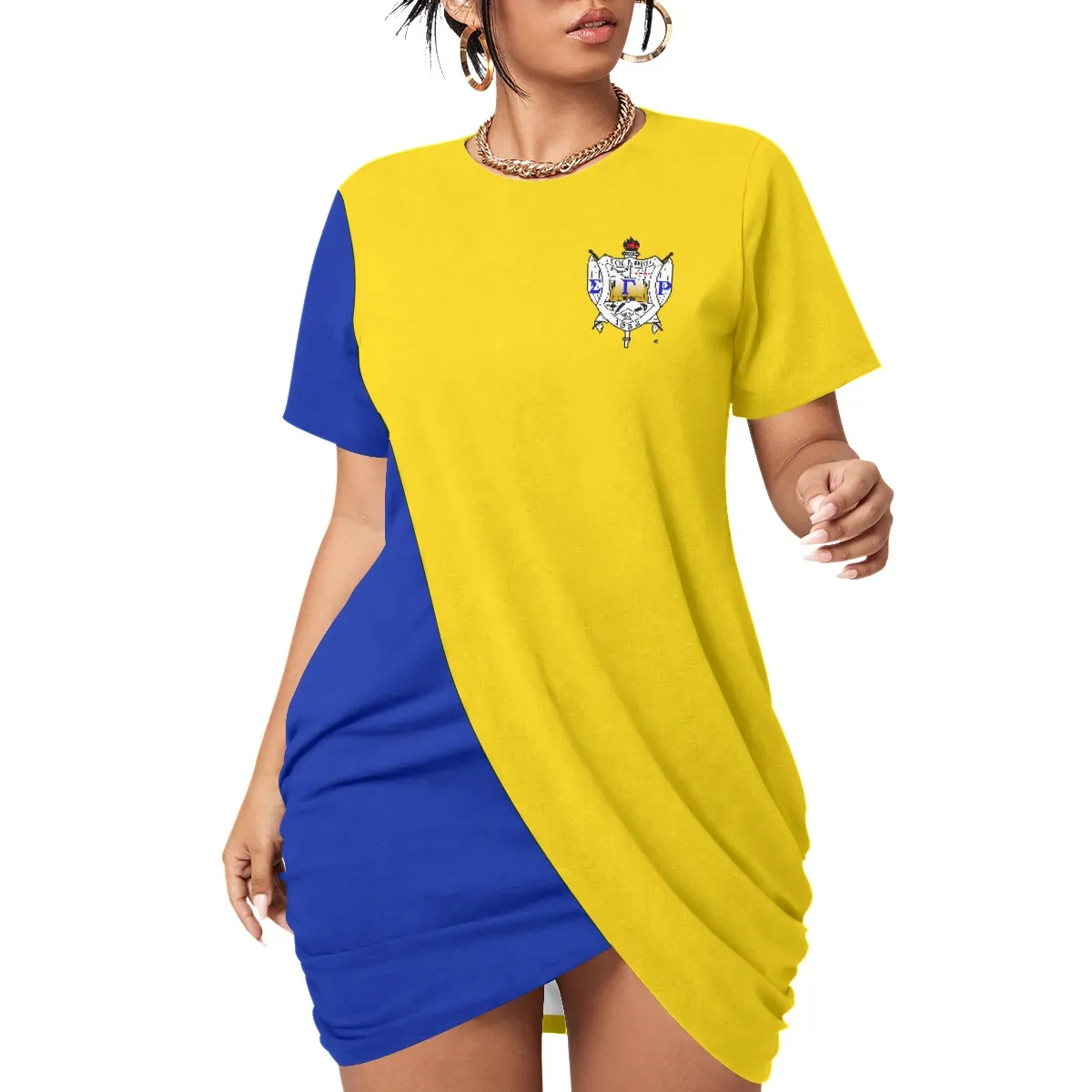 Sigma Gamma Rho Stacked Hem Dress With Short Sleeve(Plus Size)