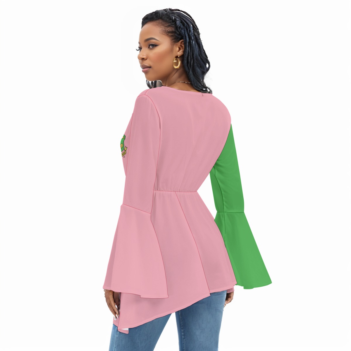 Alpha Kappa Alpha V-neck Blouse With Flared Sleeves - Image 4