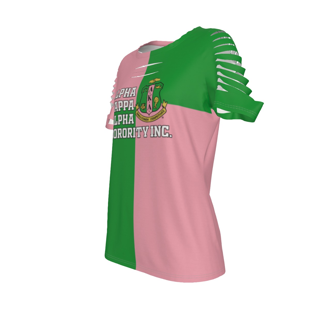 Alpha Kappa Alpha Checkered Women's Ripped T-Shirt - Image 4