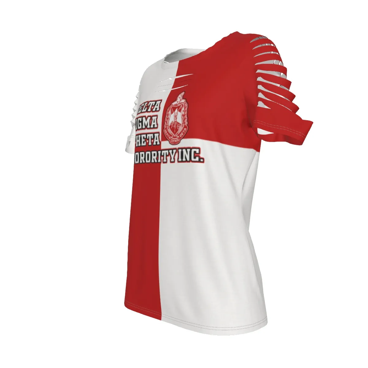 Delta Sigma Theta Checkered Women's Ripped T-Shirt - Image 4