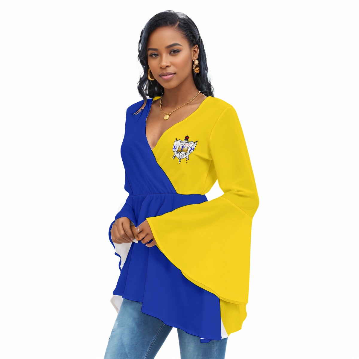 Sigma Gamma Rho V-neck Blouse With Flared Sleeves - Image 3
