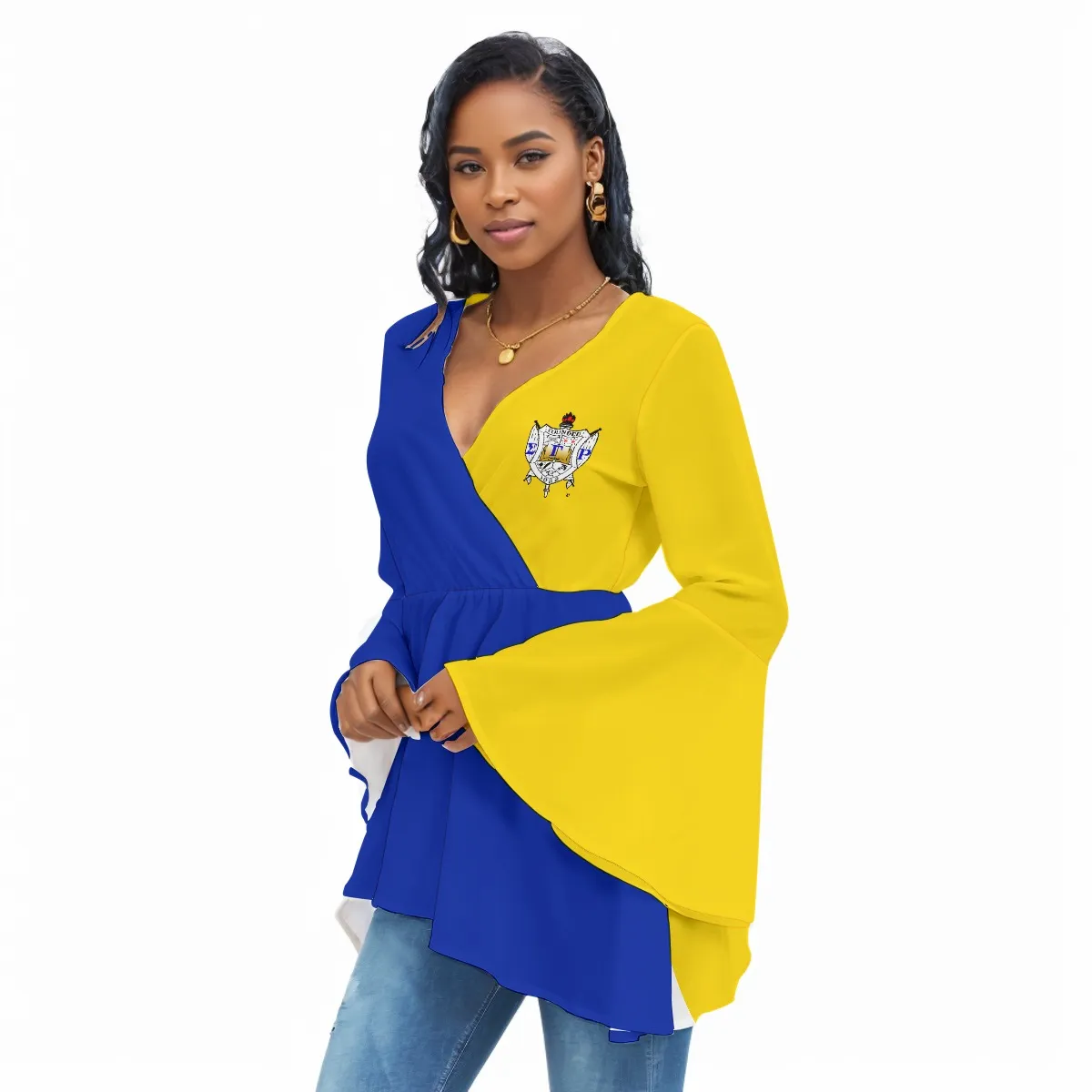 Sigma Gamma Rho V-neck Blouse With Flared Sleeves - Image 3