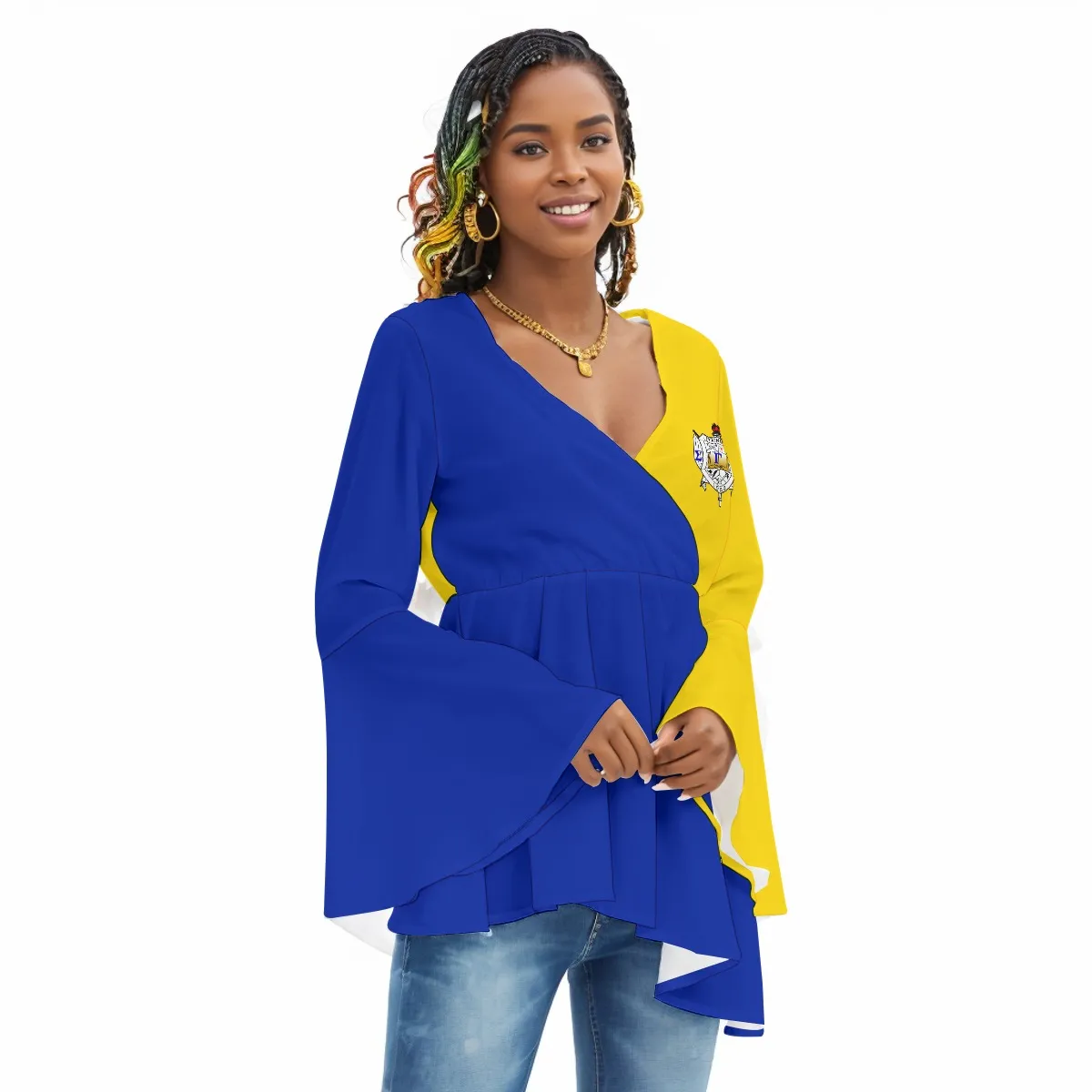 Sigma Gamma Rho V-neck Blouse With Flared Sleeves - Image 2