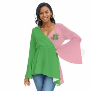 Alpha Kappa Alpha V-neck Blouse With Flared Sleeves