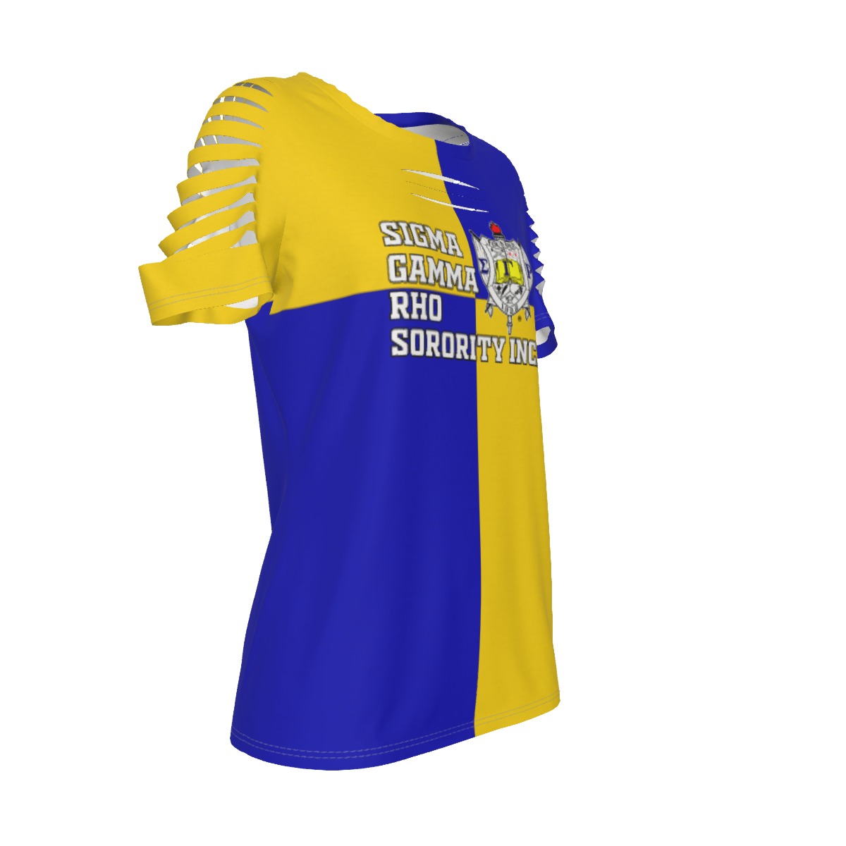 Sigma Gamma Rho Checkered Women's Ripped T-Shirt - Image 3