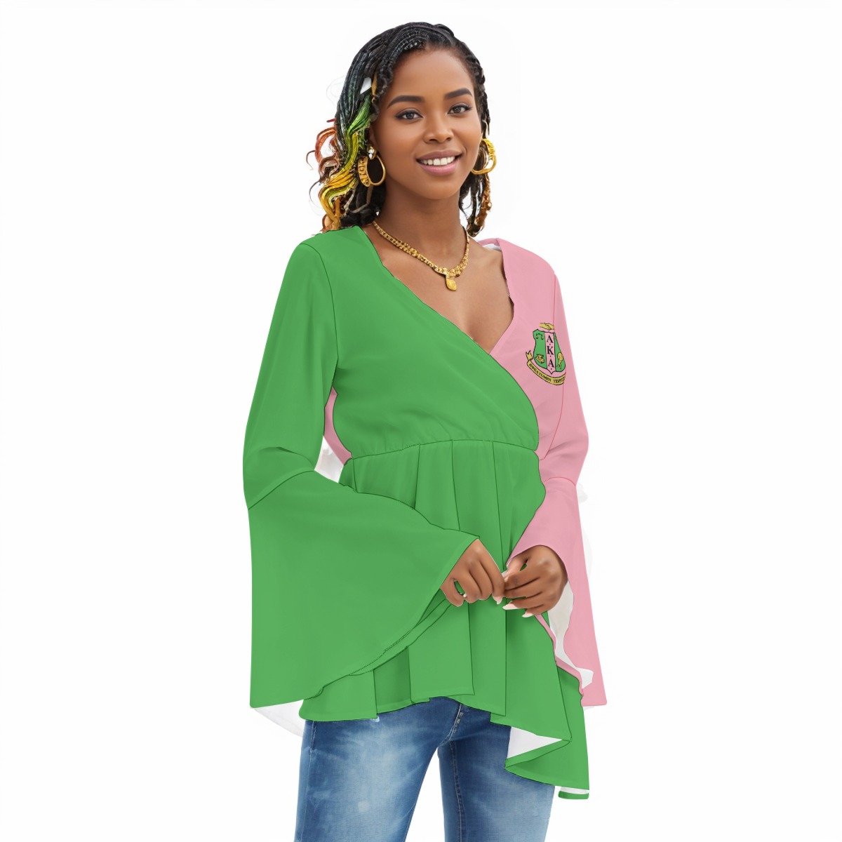 Alpha Kappa Alpha V-neck Blouse With Flared Sleeves - Image 2