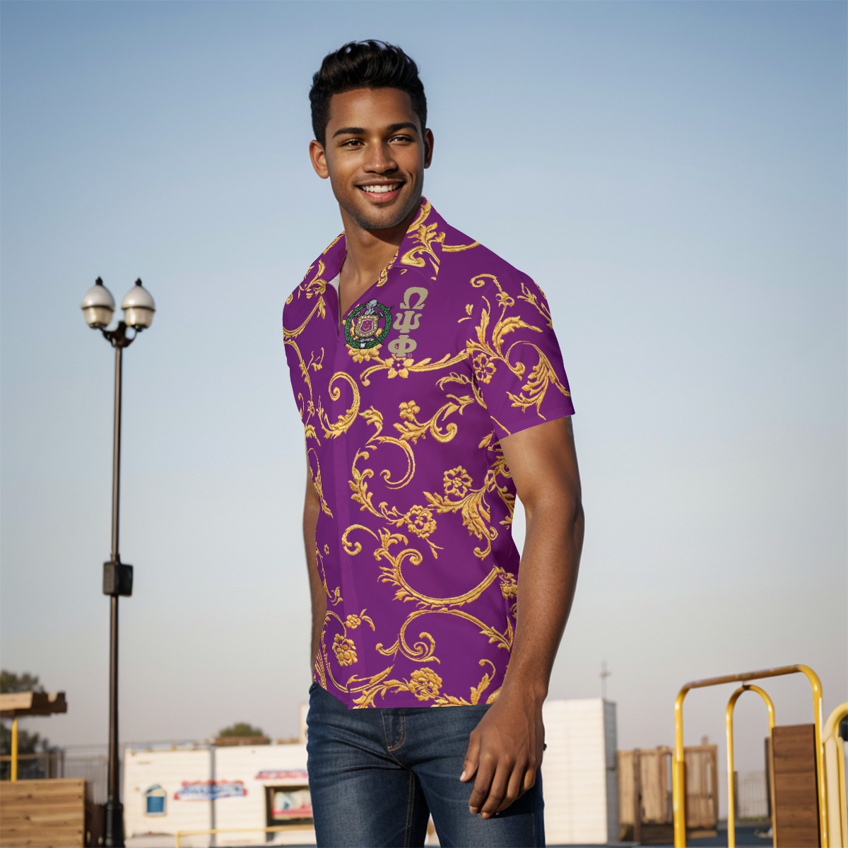 Omega Psi Phi Filigree short Sleeve Shirt - Image 3