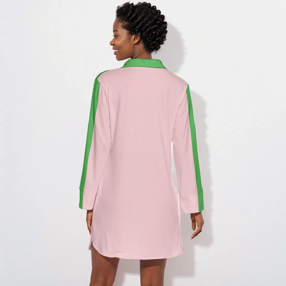 Alpha Kappa Alpha Lapel Shirt Dress With Long Sleeve - Image 4