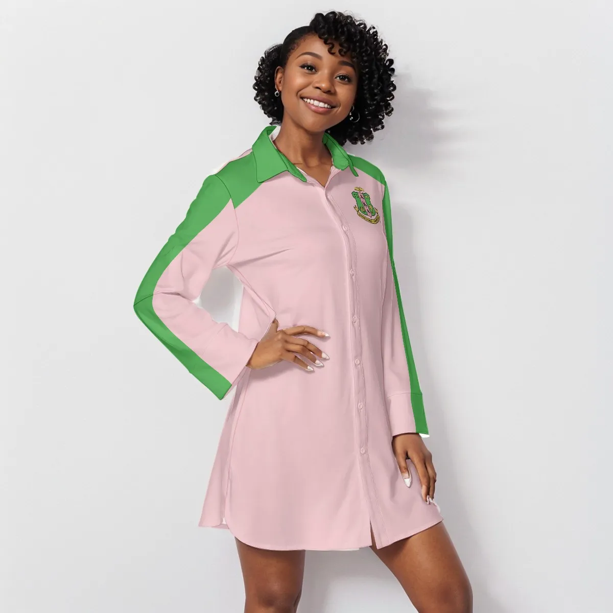 Alpha Kappa Alpha Lapel Shirt Dress With Long Sleeve - Image 3