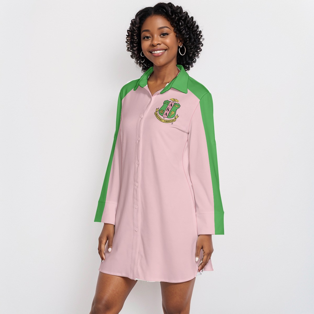 Alpha Kappa Alpha Lapel Shirt Dress With Long Sleeve - Image 2