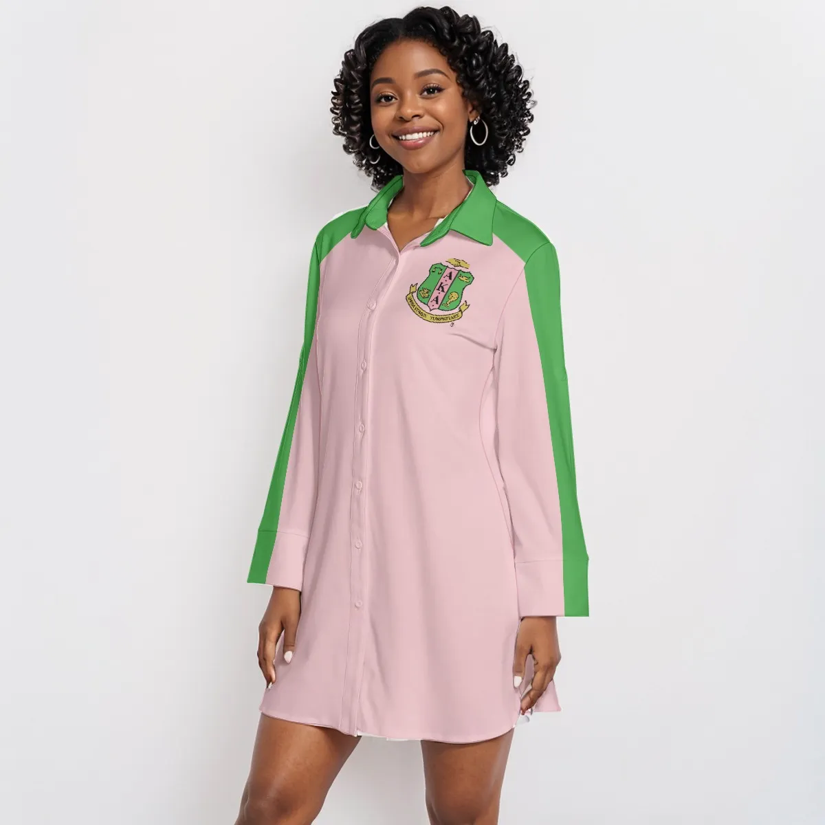 Alpha Kappa Alpha Lapel Shirt Dress With Long Sleeve - Image 2