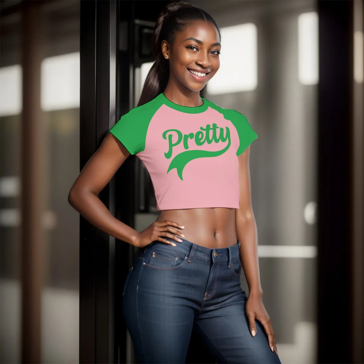 Alpha Kappa Alpha Pretty Raglan Cropped T-shirt - Image 2