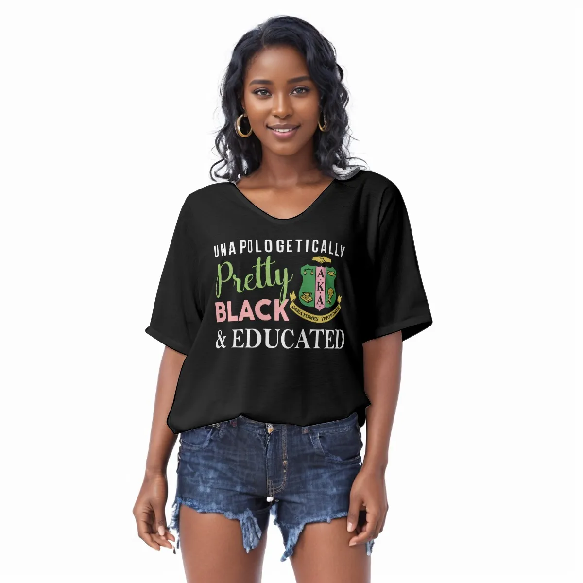 Alpha Kappa Alpha Black Bat Sleeves V-Neck Blouse
