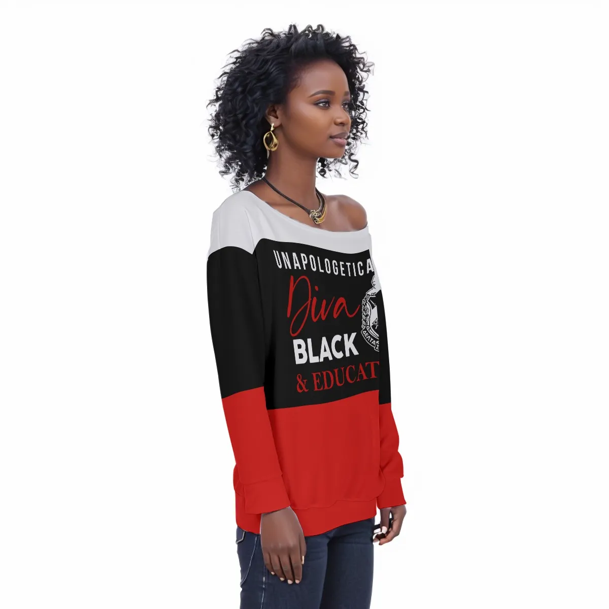 Delta Sigma Theta Oversized Off-Shoulder Sweatshirt - Image 2