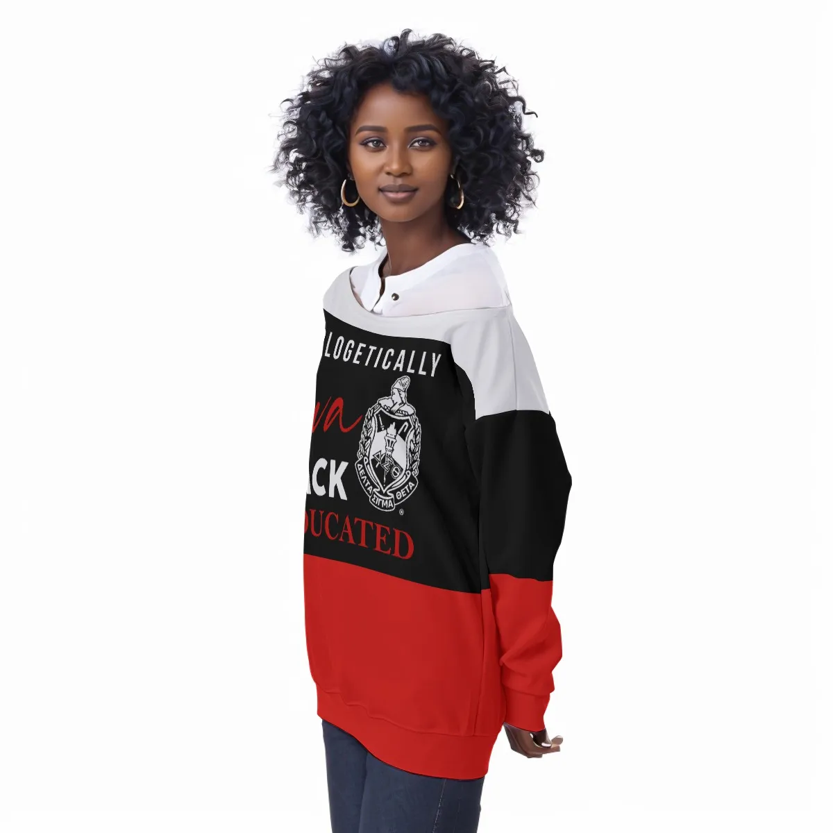 Delta Sigma Theta Oversized Off-Shoulder Sweatshirt - Image 3