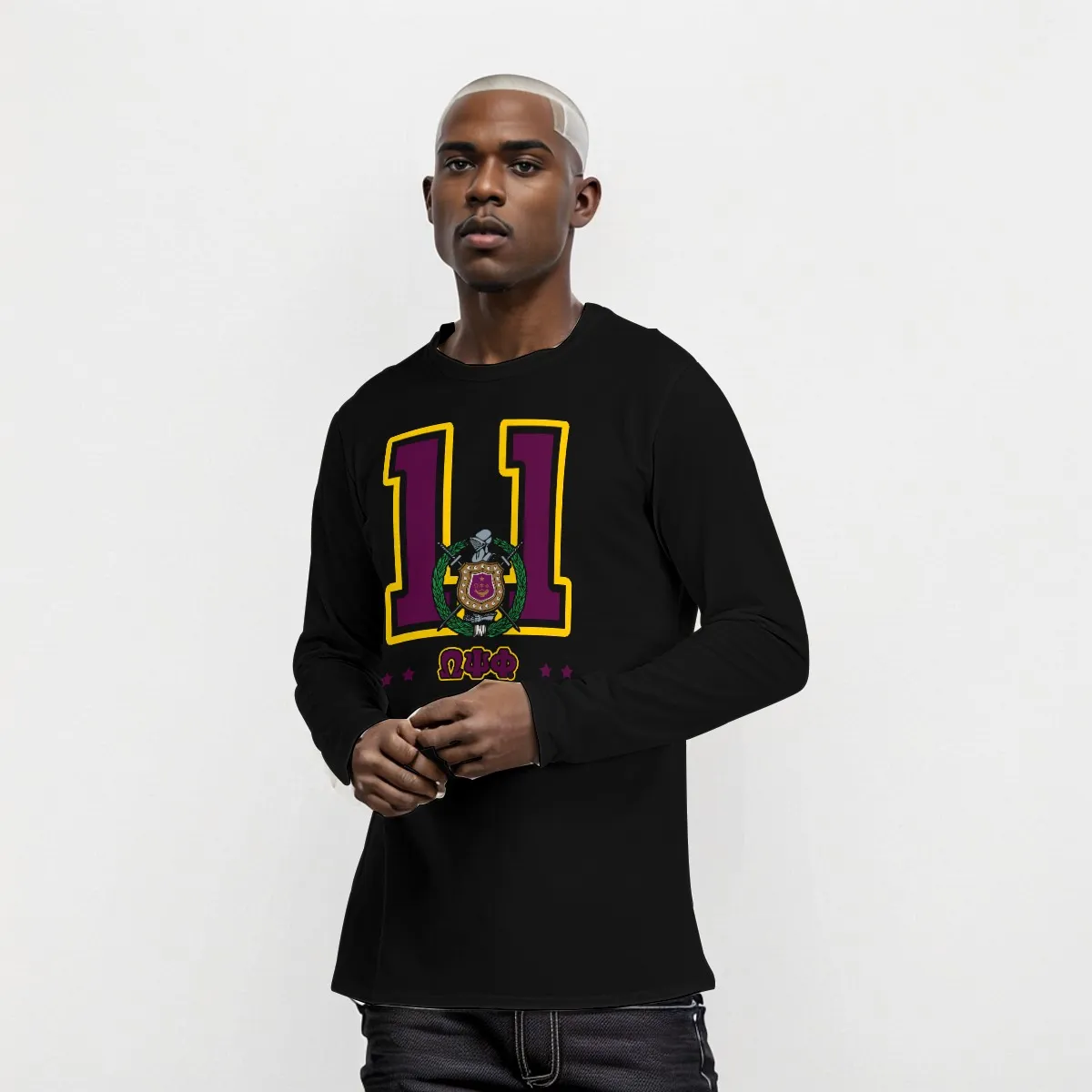 Omega Psi Phi Founding Year Canvas Long Sleeve Shirt - Image 3