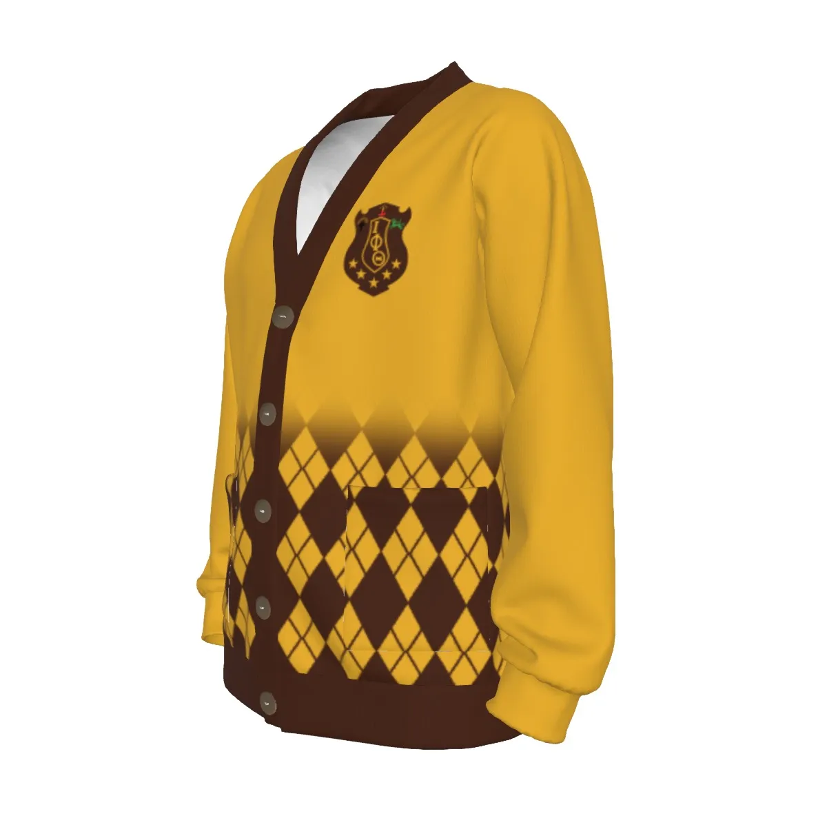 Iota Phi Theta All-Over Print Unisex V-neck Knitted Fleece Cardigan With Button Closure - Image 4