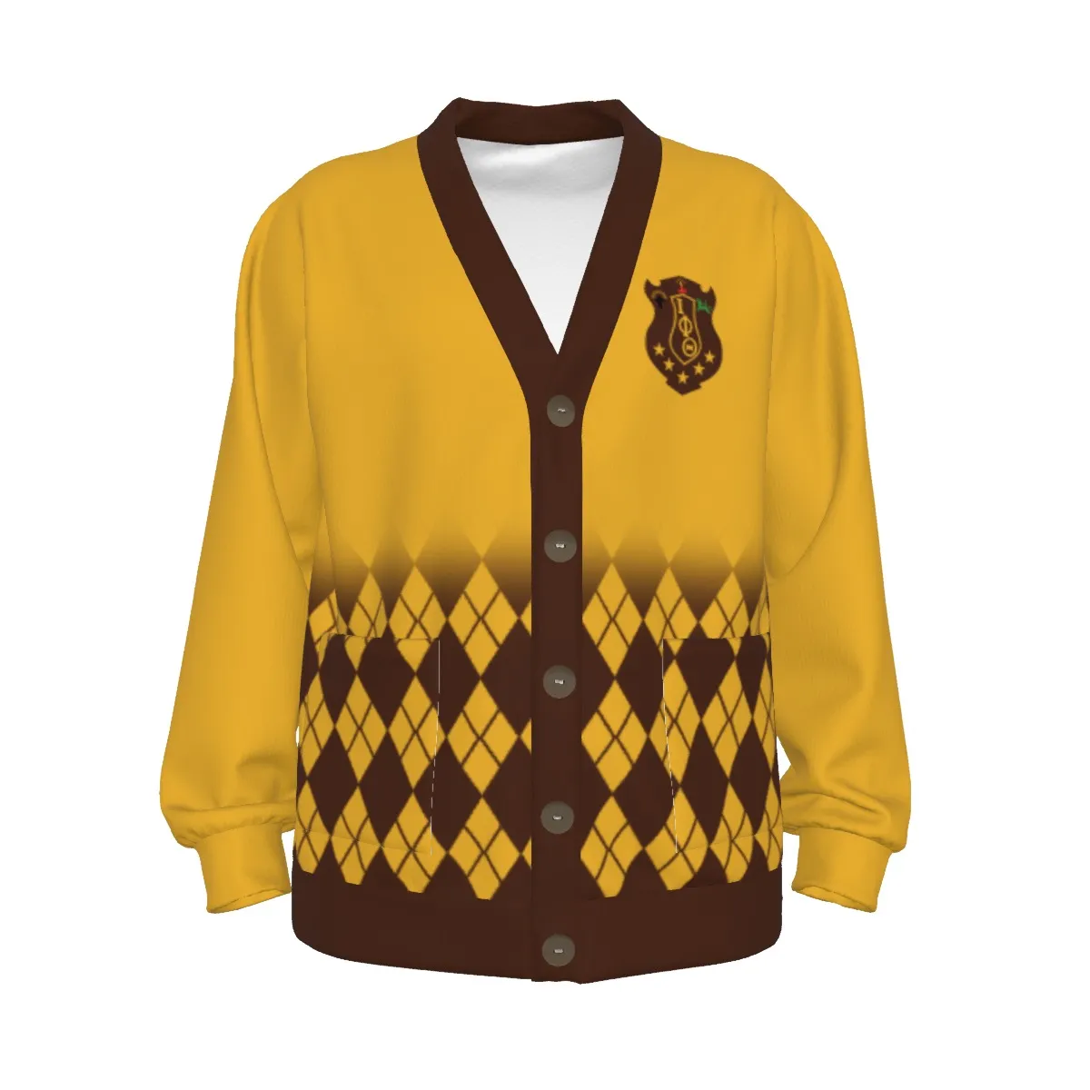Iota Phi Theta All-Over Print Unisex V-neck Knitted Fleece Cardigan With Button Closure