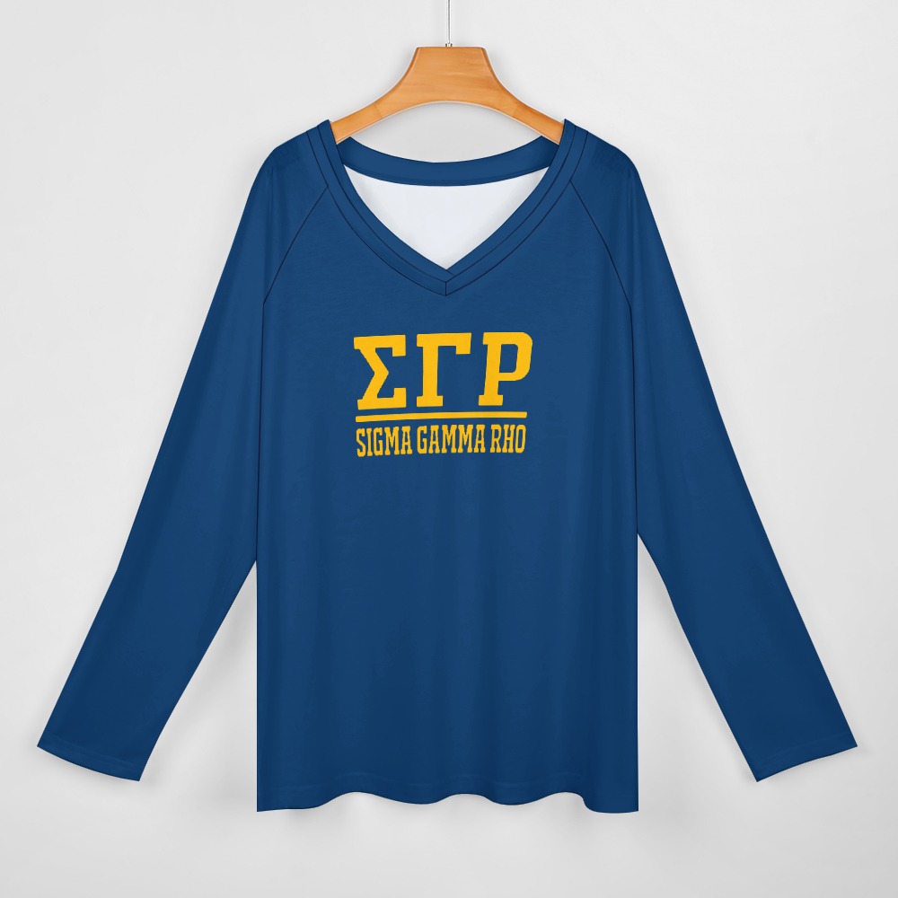Sigma Gamma Rho All-Over Print Women’s V-Neck Long Sleeves T-Shirt - Image 3