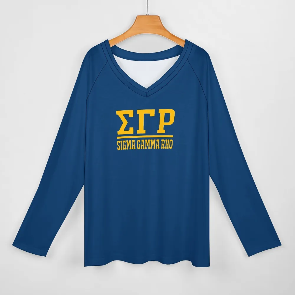Sigma Gamma Rho All-Over Print Women’s V-Neck Long Sleeves T-Shirt - Image 3