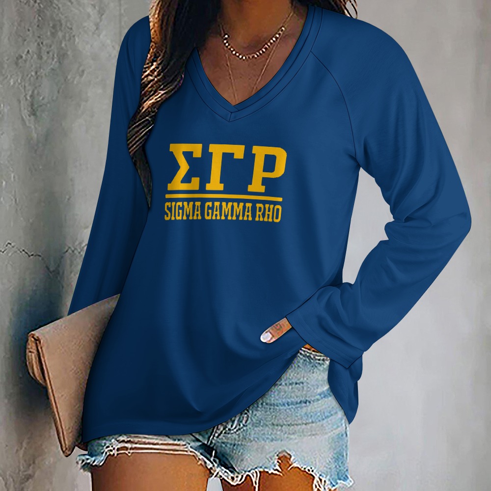 Sigma Gamma Rho All-Over Print Women’s V-Neck Long Sleeves T-Shirt - Image 5