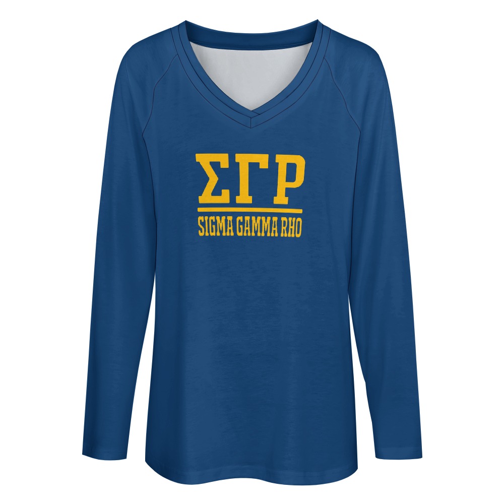 Sigma Gamma Rho All-Over Print Women’s V-Neck Long Sleeves T-Shirt - Image 2