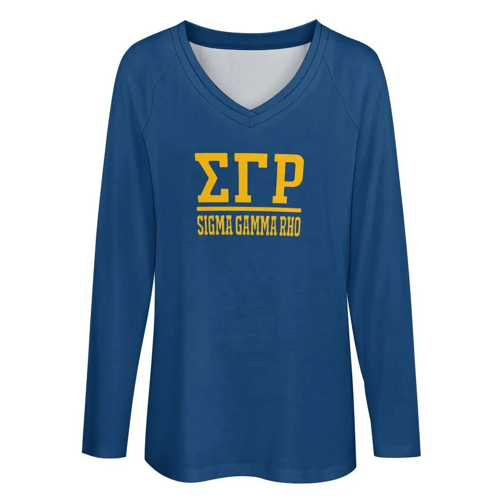 Sigma Gamma Rho All-Over Print Women’s V-Neck Long Sleeves T-Shirt - Image 2