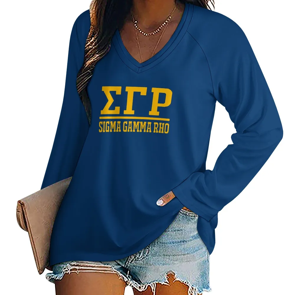 Sigma Gamma Rho All-Over Print Women’s V-Neck Long Sleeves T-Shirt