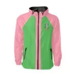 Alpha Kappa Alpha Raglan Sleeve Windbreaker With Zipper Closure And Velcro
