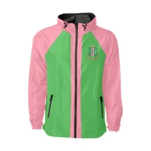 Alpha Kappa Alpha Raglan Sleeve Windbreaker With Zipper Closure And Velcro
