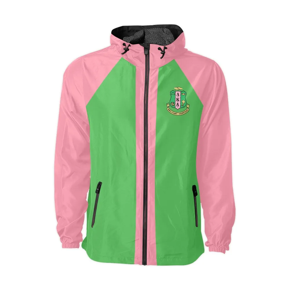 Alpha Kappa Alpha Raglan Sleeve Windbreaker With Zipper Closure And Velcro