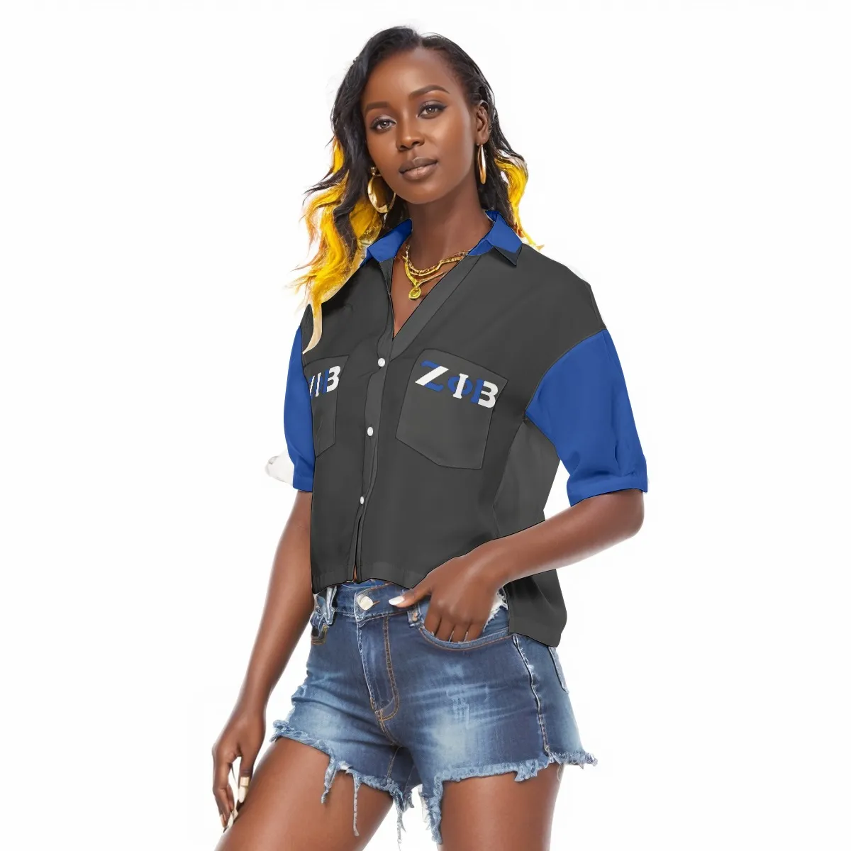 Zeta Phi Beta Overlaps Women's V-neck Shirts - Image 3