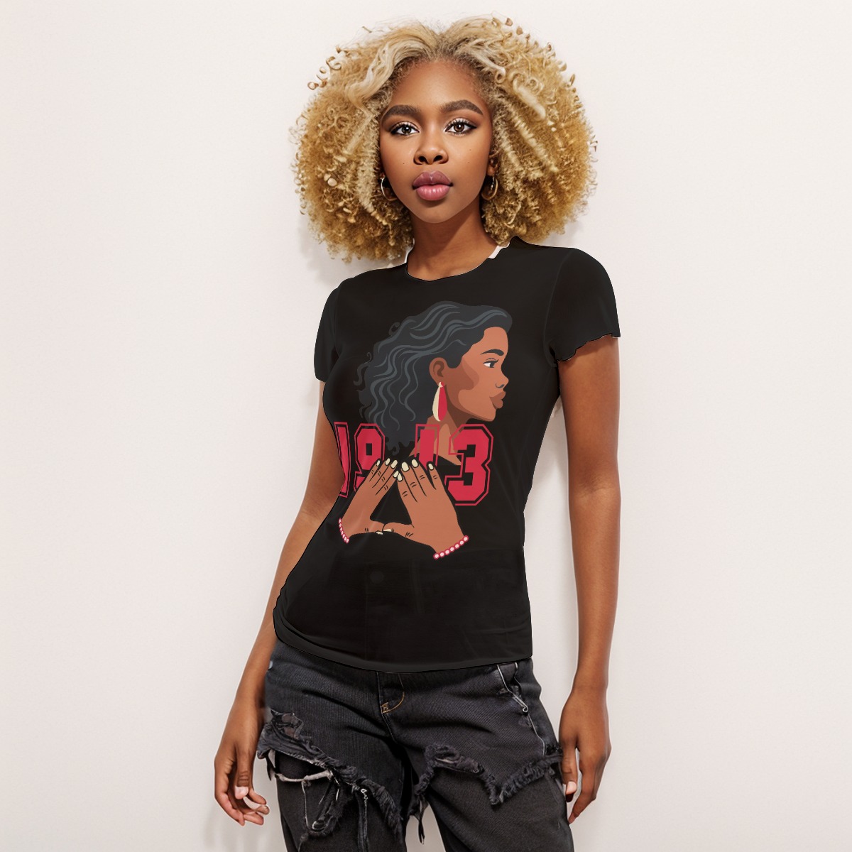 Delta Sigma Theta Short Sleeve Mesh Blouse - Image 3