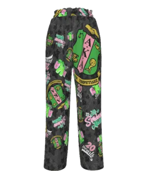 Alpha Kappa Alpha Stickerbomb Faux Silk Wide-Leg Pants