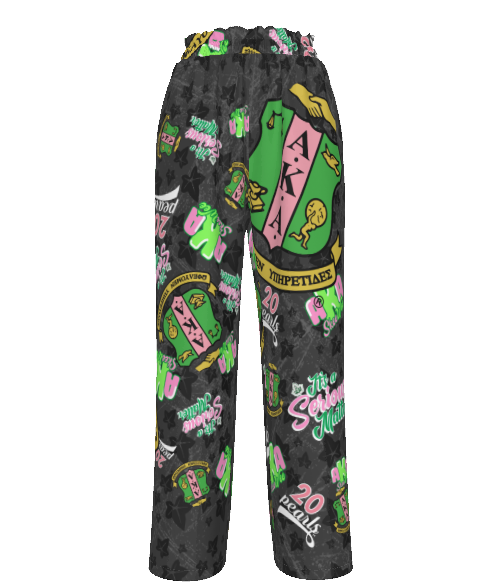Alpha Kappa Alpha Stickerbomb Faux Silk Wide-Leg Pants