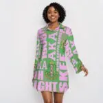 Alpha Kappa Alpha Crossword Lapel Shirt Dress With Long Sleeve