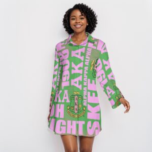 Alpha Kappa Alpha Crossword Lapel Shirt Dress With Long Sleeve